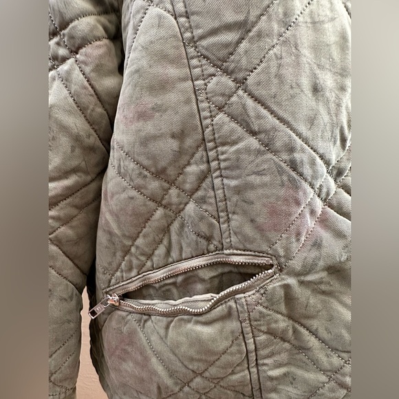 Anthropology sz LG olive utility jacket zip front pockets quilted coat sz LG - Picture 5 of 12
